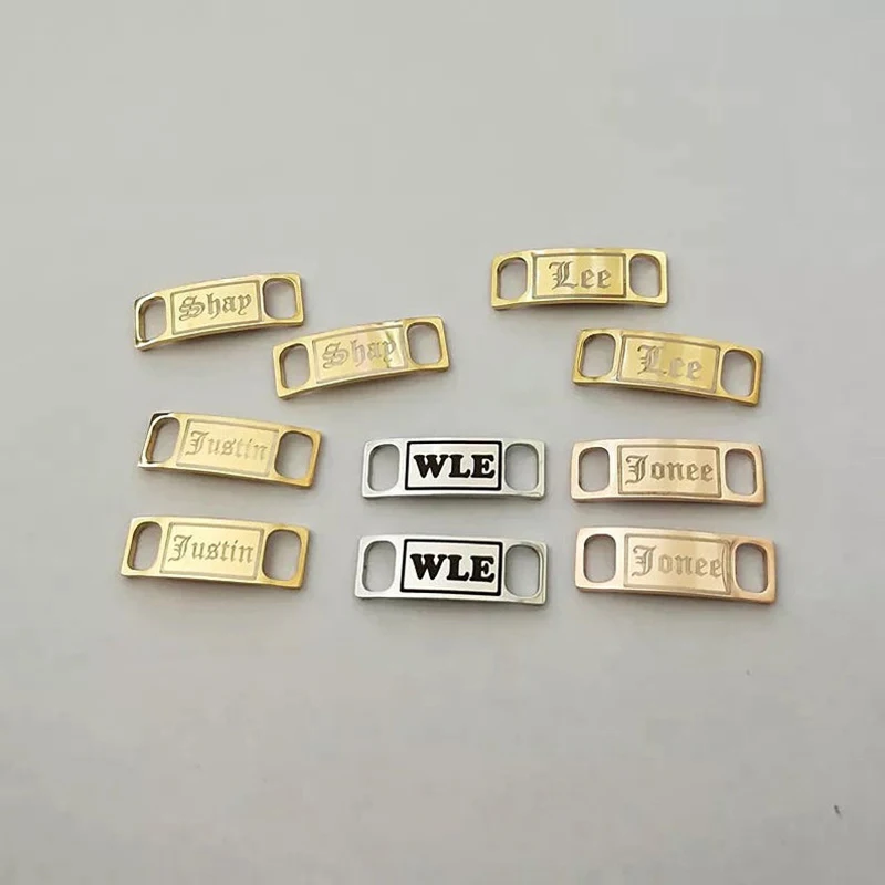 

Personalized Name Shoe Tag Stainless Steel Bar Charm Pendant Custom Engraved Nameplate Buckie Women Men Shoe-buckle Shoe Jewelry
