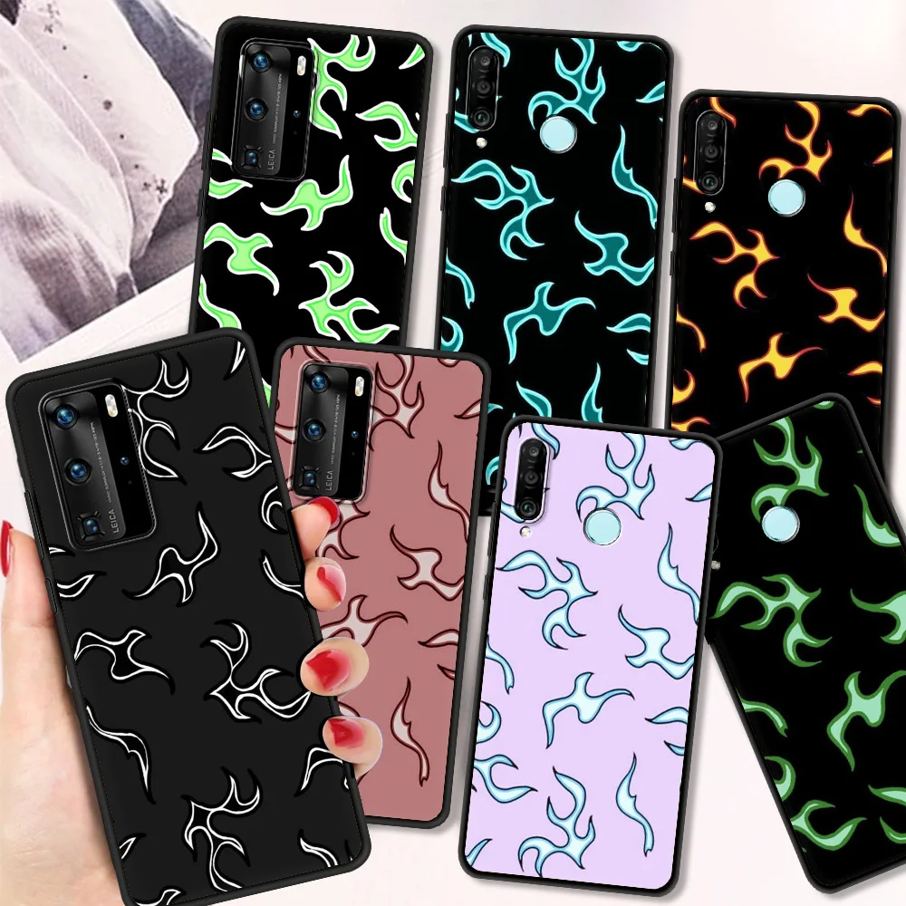 

Flames Fundas Case For Huawei P30 Pro P40 Lite E P Smart Y6 Y7 2019 Phone Cover Soft For Huawei P30 Lite Shell Silicon Coque Bag