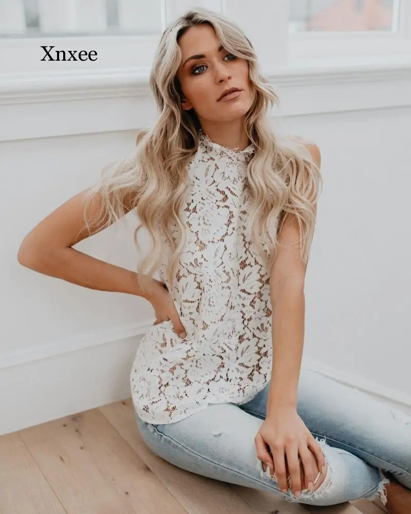 

Fashion Floral Lace Halter Solid Vest Womens Tops Summer Shirts Woman Temperament Sexy Sleeveless Simple Sweet Girls Blouses