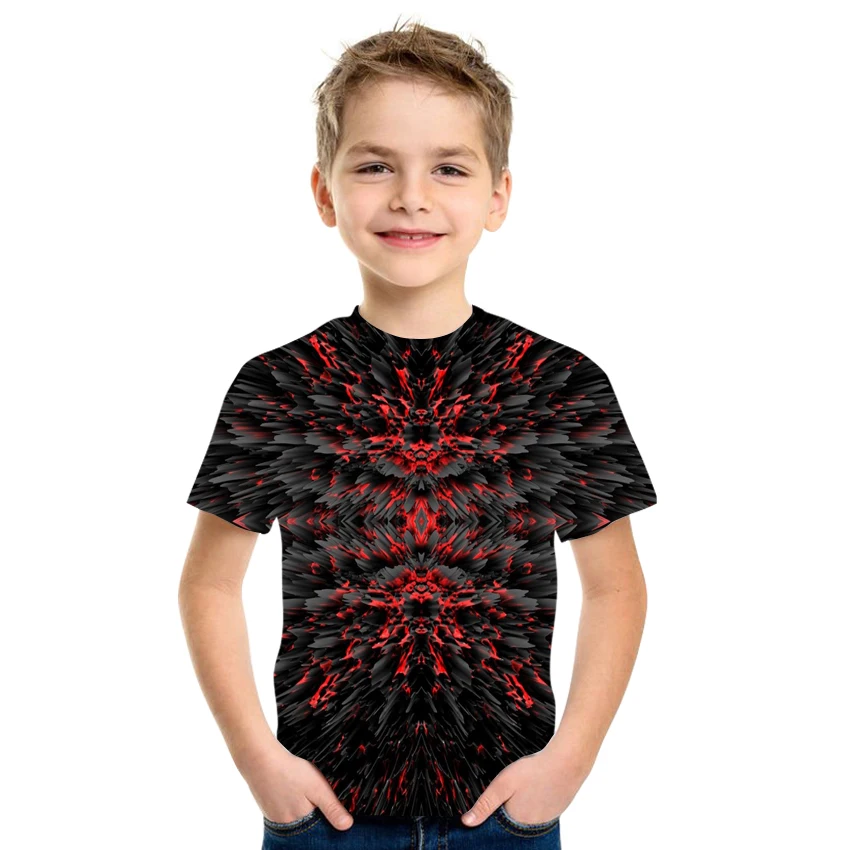 

2021 cool 3D printed T-shirt for boys and girls, three-dimensional pattern loose and comfortable size 4T-16T.
