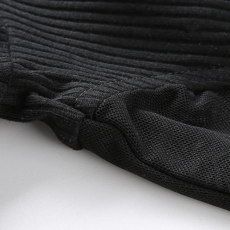 

2021Women T-shirts Casual Sexy Elegant Gothic Black Slim Stand Collar Mesh Solid High Street OL Ladies Female Fashion Goth Tops