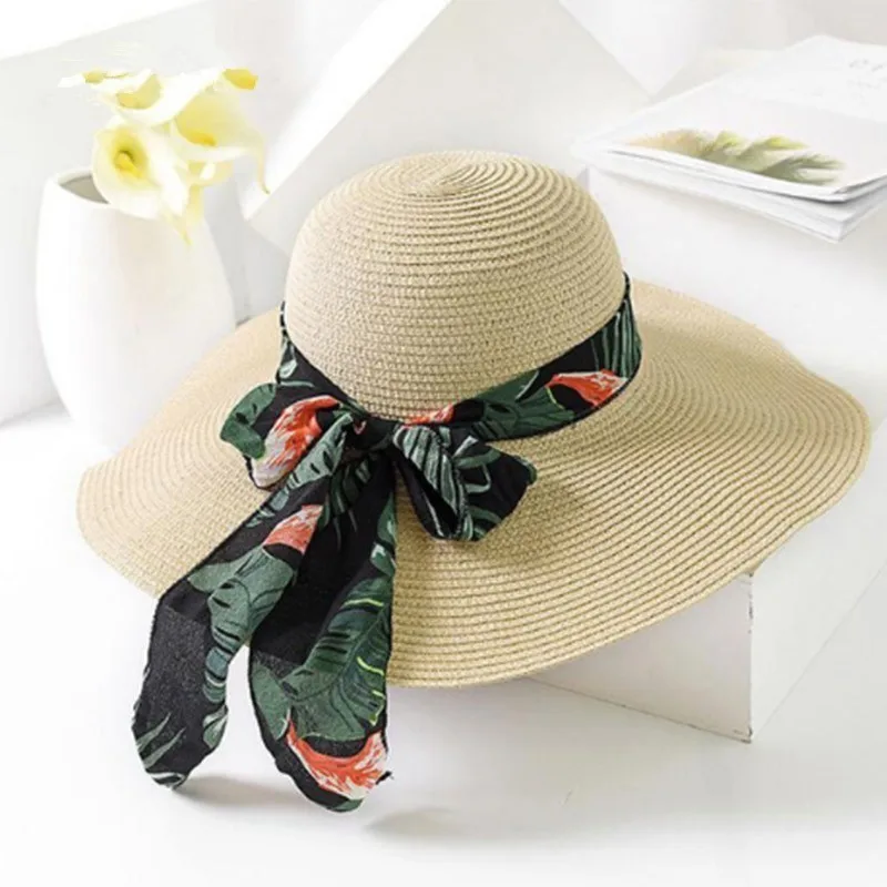 

Summer Wide Big Brim floppy Straw Hats Sun Hats For Women UV Protection Panama Beach Hats Ladies bow hat chapeau femme ete