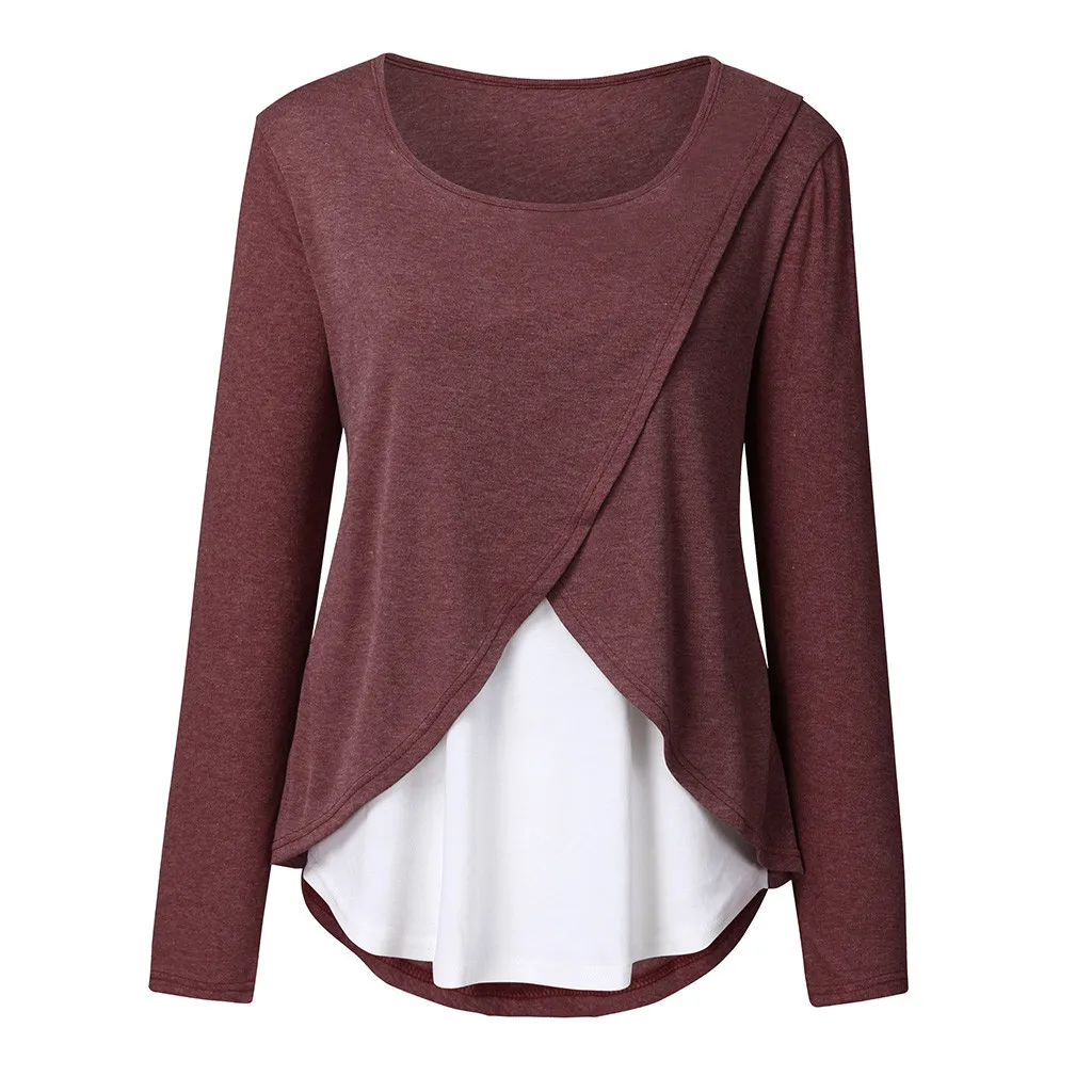 Одежда для беременных комбинированный пуловер кормления грудью с длинным