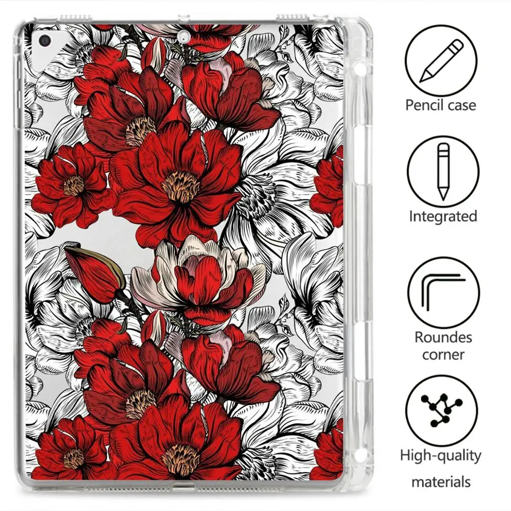 

Flower Rose For iPad Pro 2020 Case Tablet With Pen Slot Clear Soft Cover Cases iPad 7th Generation Case Mini 1 2 3 Funda Air 3