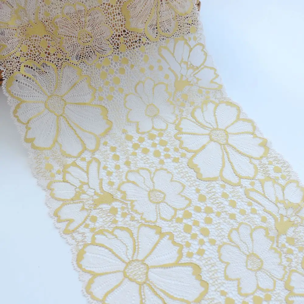 

2 ярдов 21,5 см в ширину золотой цветочный эластичный кружевной отделкой Белый для бюстгальтера нижнее белье одежда подвязка швейные ткани