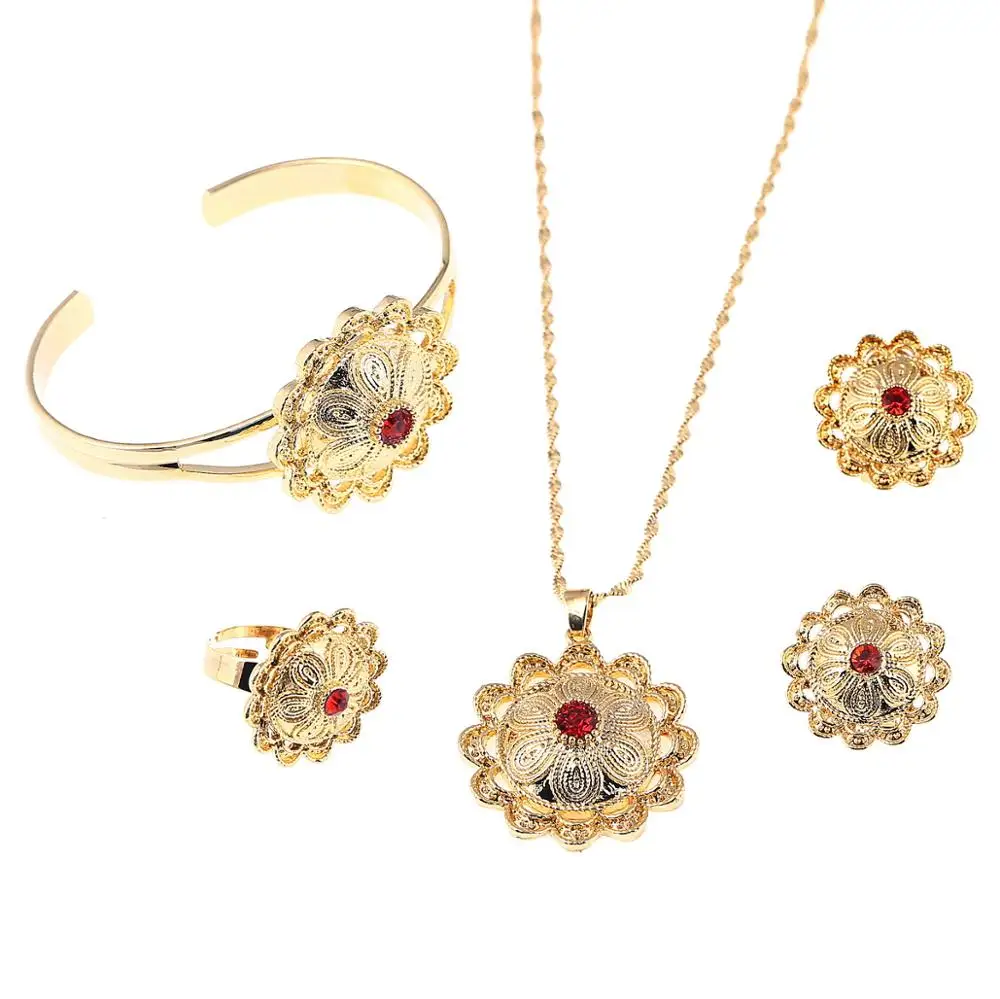 Эфиопский Кристалл Свадебный комплект ювелирных украшений золотистого цвета