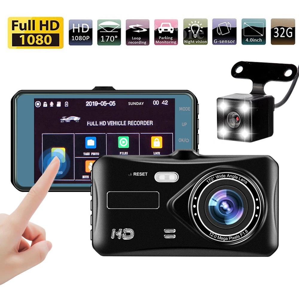 Автомобильный видеорегистратор 4 &quotHD 1080P цифровой сенсорный HD экран циклическая