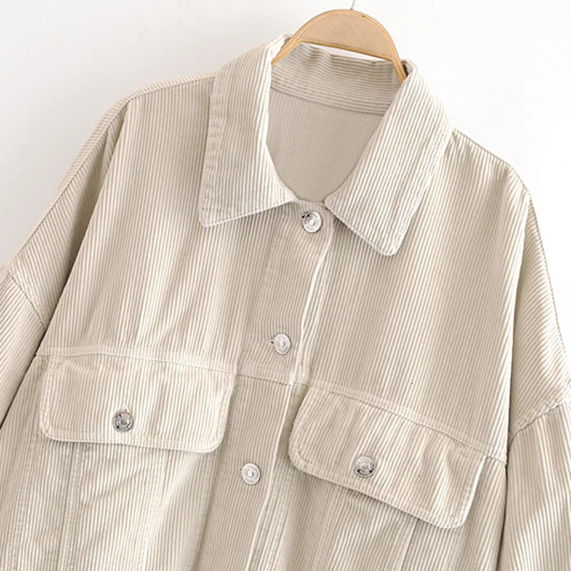 RR Turn Down Collar Jackets Women Fashion Solid Corduroy Loose Coats Elegant Pockets Female Ladies JV |