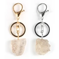 natural irregular tea crystal alloy lobster clasp key rings gem stone quartz key chain yoga reiki healing keychain jewelry