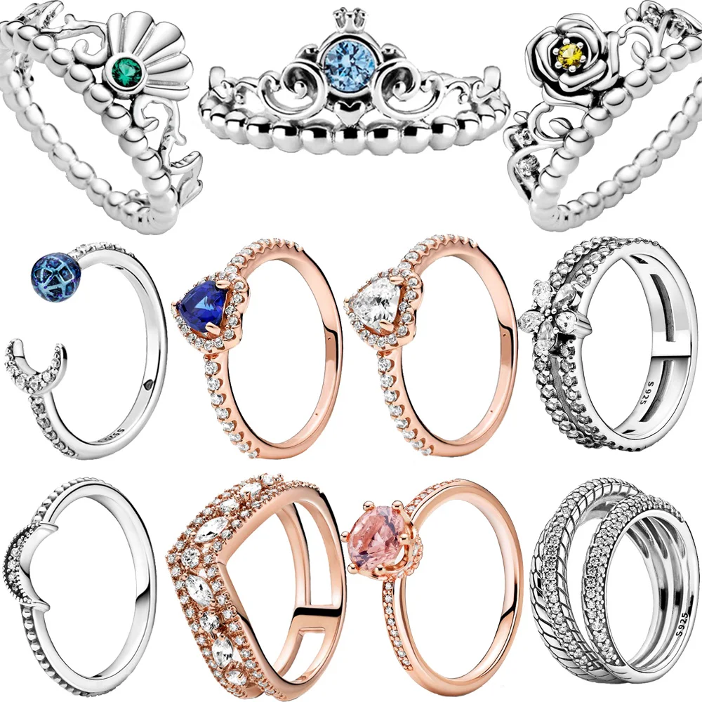 

2020 Genuine 925 Sterling Silver Rings Daisy Flower Tiara Crown Ring Women Engagement Anniversary Silver Jewelry Gift
