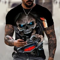 summer new mens 3d printed skull t shirt short sleeved casual oversized fashion t shirt punk style sports pullover top t shirt