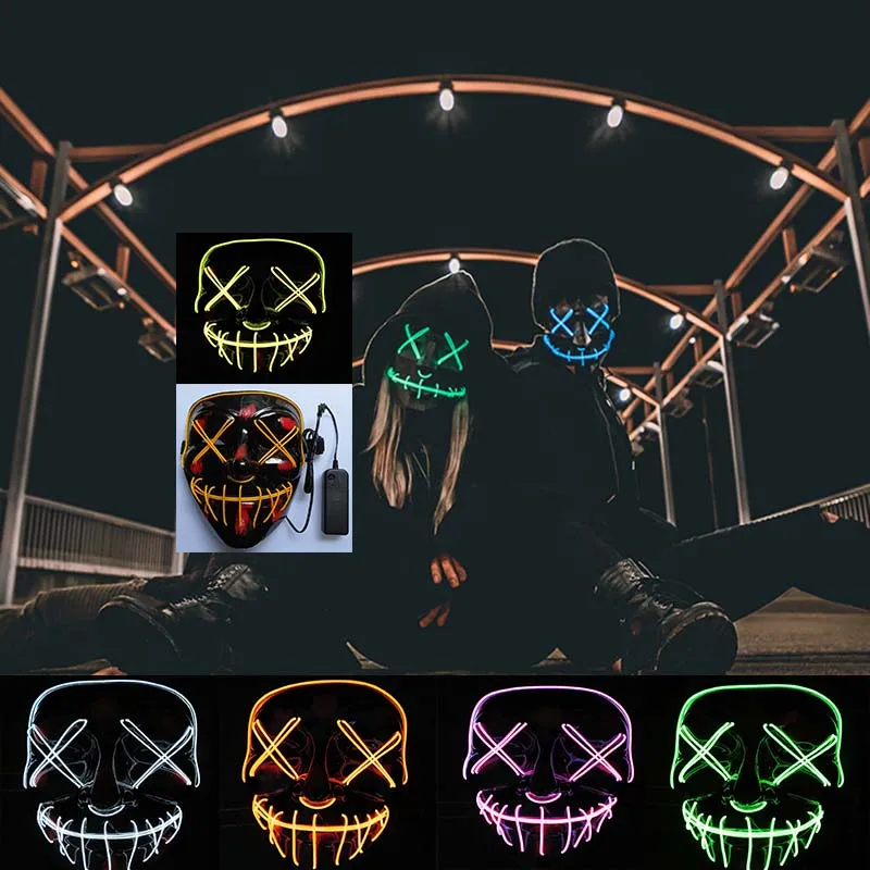 Светодиодная маска на Хэллоуин вечеринку маскарадные маски неоновые светится в
