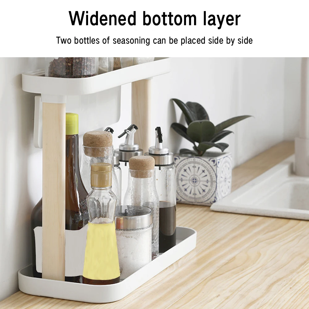 

2-Layer Spice Storage Rack Kitchen Spice Jar Bottle Seasoning Knives Rack Decoration Organizer Shelf Home Desktop Racks