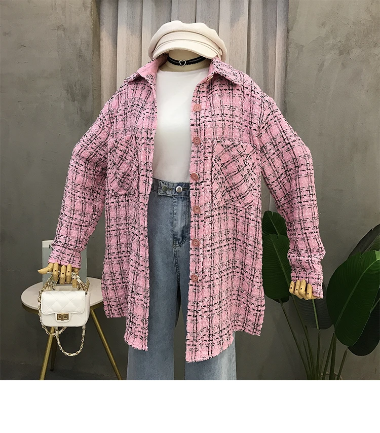 Элегантное розовое клетчатое Женское шерстяное пальто Тренч зимнее теплое