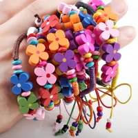 imixlot wholesale10pcslots colorful wooden flower beads bracelets for women kids wristband braided bracelets children jewelry