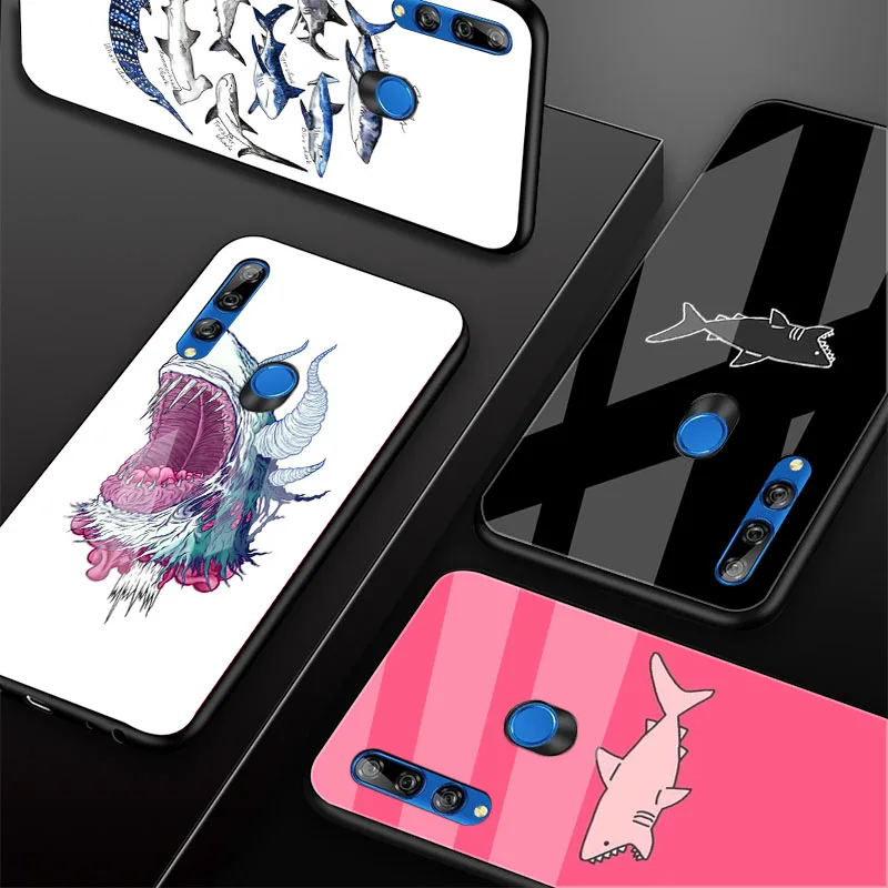 Акула черный чехол для телефона из закаленного стекла Huawei honor 8X 9 10i 20i 20Lite 20Pro 30 Pro
