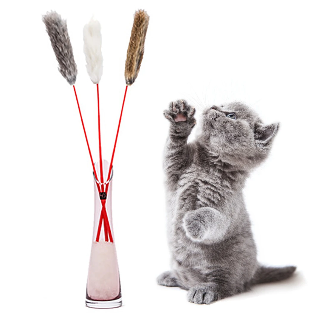 

15.75in New Cat Teaser Toy Creative Fake Fur Interactive Wand Toys Cat Kitten Rod Stick Plaything Pets Kitty Supplies Accessory