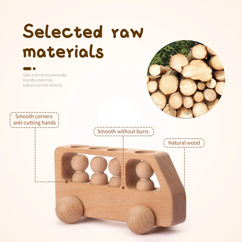 1set new baby wooden peg dolls beech bus montessori educational safe toys puzzle game 0 3 years old children car birthday gifts free global shipping