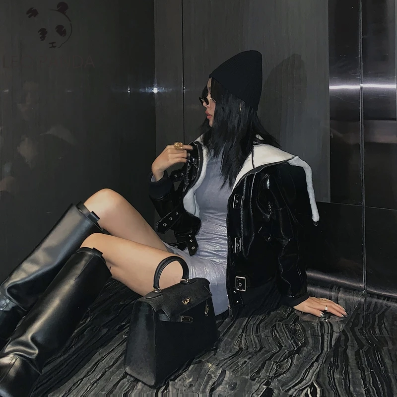 Женская замшевая куртка из искусственной овечьей кожи с меховым воротником |