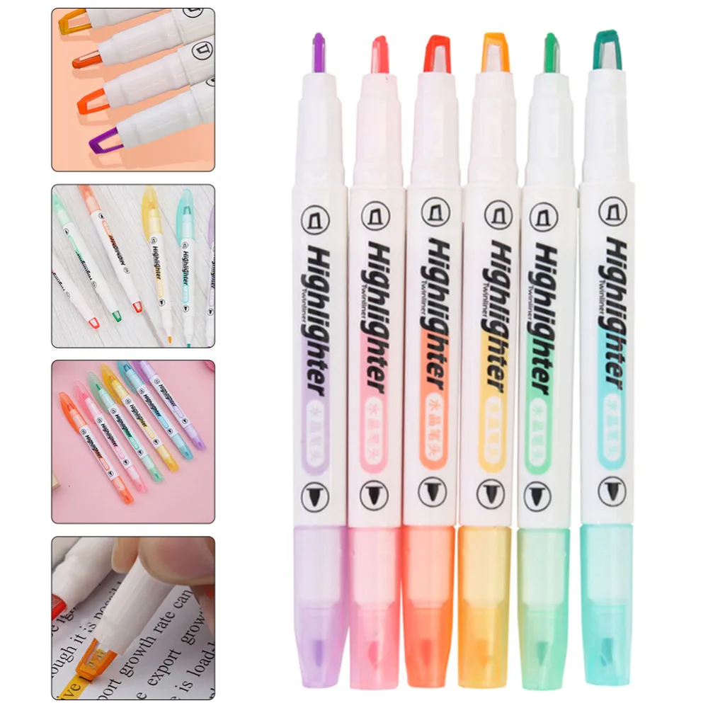 

6Pcs Double Ended Colorful Highlighter Pen Chisel Tips and Fine Tips Marker Pen
