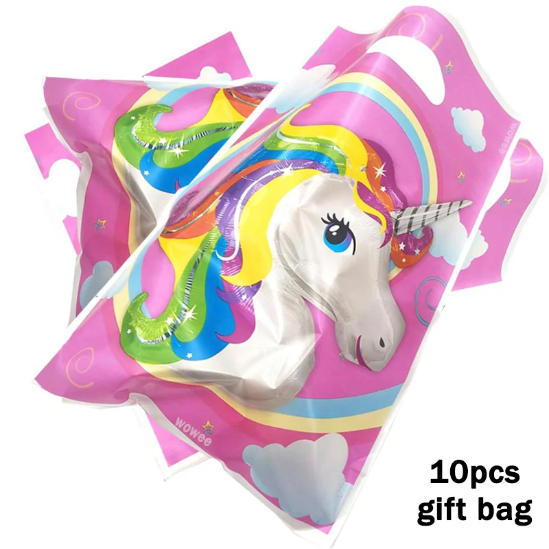 10Gift Bag Принадлежности для тематической вечеринки в виде единорога скатерть салфетки тарелки попкорн принадлежности чашки ножи и вилки ложки День рождения украшения - Цвет: 10Gift Bag