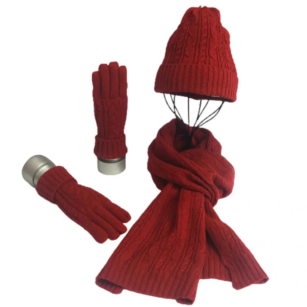 

3Pcs/Set Cap Scarf Gloves Ribbed Cuff Unisex Cap Scarf Gloves Winter Long Scarf Hat Gloves Set
