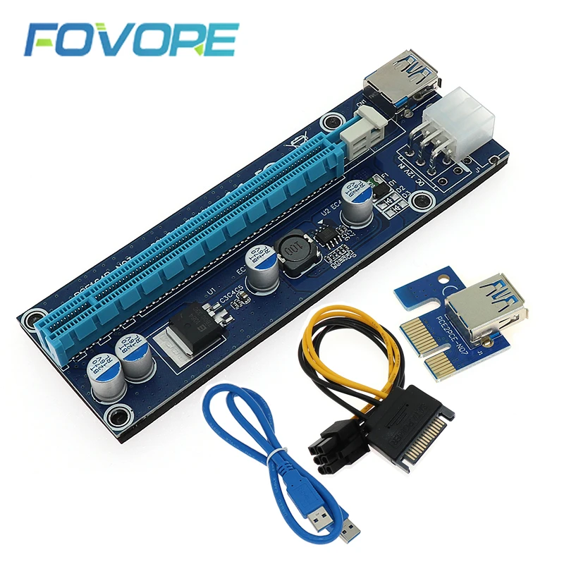 

New 006C PCIe 1x to 16x Express Riser Card Graphic pci-e riser Extender 60cm USB 3.0 Cable SATA to 6Pin Power for BTC mining