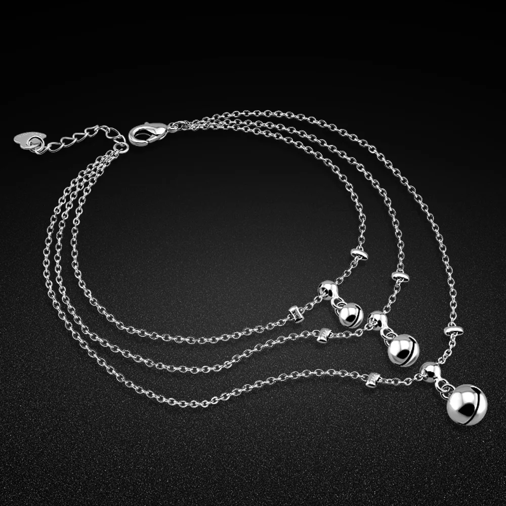 

Fashionable Elegant Woman Jewelry. Solid 925 Sterling Silver Cute Bell Anklets For Girls. Charm Silver Jewelry. Christmas Gift
