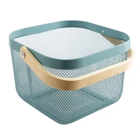 trending 2020 cube wooden handle mesh wire fruit storage kitchen basket