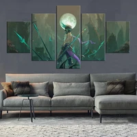 5 panel anime genshin impact xiao game modular paintings hd prints posters canvas wall art pictures for living room home decor