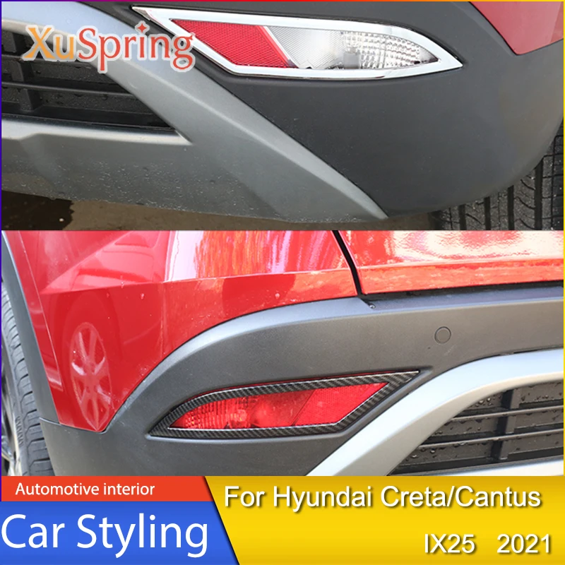

Fog Lamp Decoration Sticker Front Rear Cover Bright Frame ABS Carbon Fiber Pattern For Hyundai Creta/Cantus IX25 2021