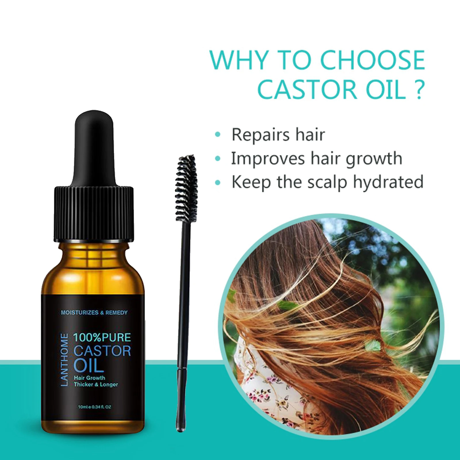 

Hair Repair 100% Pure Castor Oil Hair Essential for Eyelashes Growth Thicker