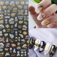 1pcs white laser gold summer leaf 3d sticker coconut tree leaf pattern adhesive decal geometry designs sliders tattoo decoration