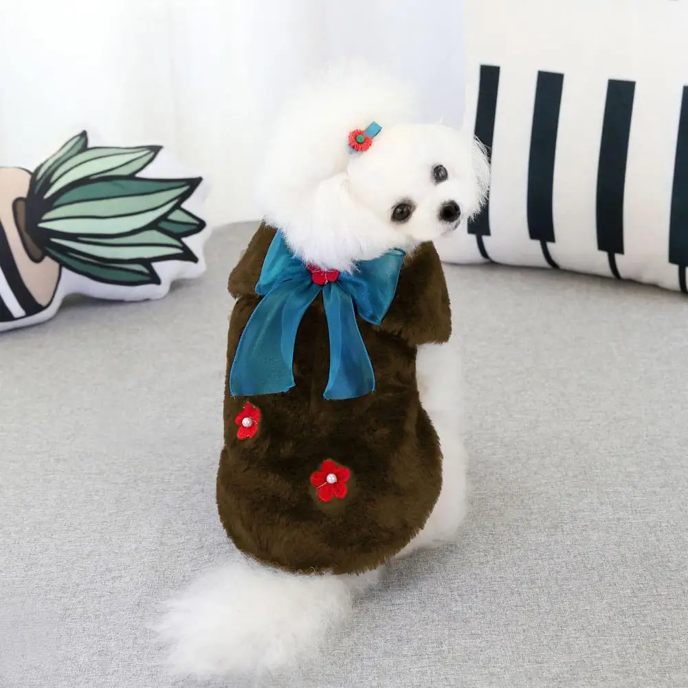 Nice-looking Pet Coat Red Flower Decor Close Fitting Puppy Two-leg Thickened Jacket Outfit Dog Outerwear Vest | Дом и сад