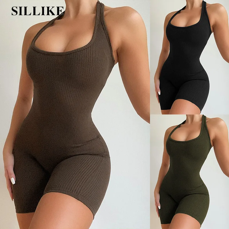 

2021 the new leisure suit dress pure color sexy backless jumpsuits ms hang a short neck movement