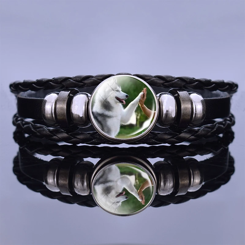 Браслет с животными из Сибирского Хаски кабошона плетеный браслет на пуговицах