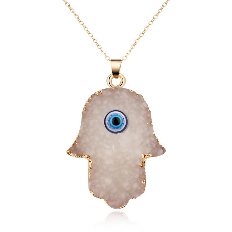 Этническое женское ожерелье Hamsa ручной Фатимы Drusy Druzy Смола Geode цепи ожерелья до