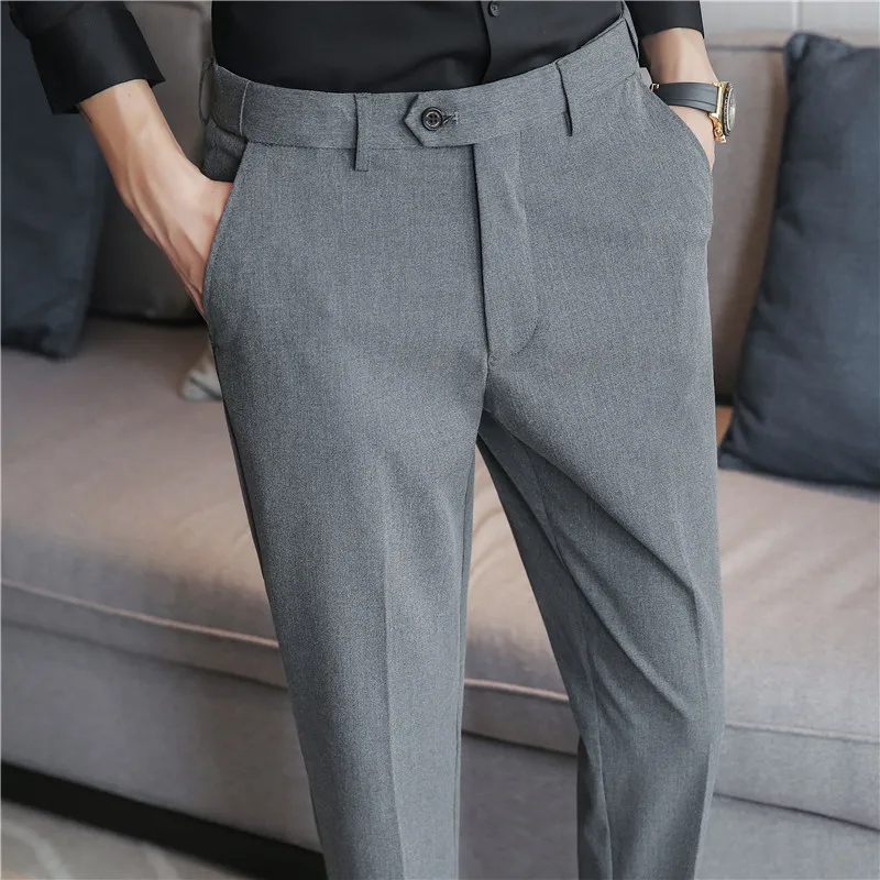 

2021 Autumn Business Dress Pants Fashion Folds Casual Slim Wedding Office Social Suit Pants Streetwear Trousers Costume Homme