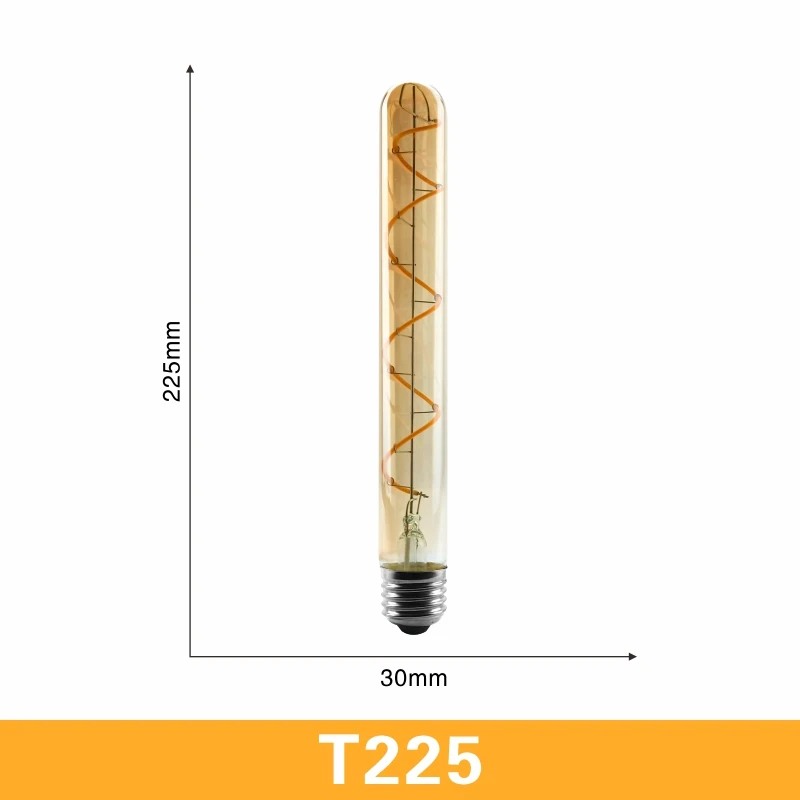 T225 Ретро Спираль светильник светодиодный ламп накаливания 220V A60 ST64 G125 G95 G80 T45 T185 затемнения 4 Вт 2200K Винтаж лампы для декоративный светильник Инж - Испускаемый цвет: T225