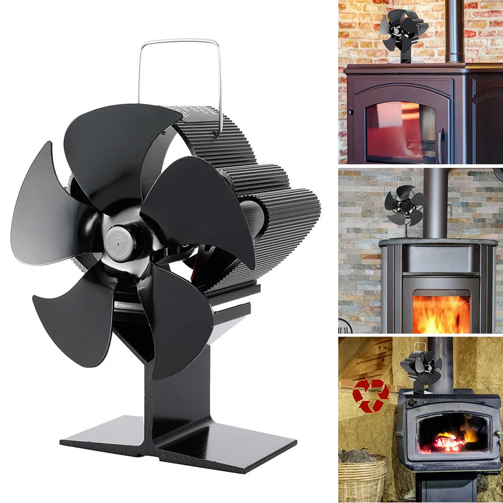 

SF103S Black Fireplace 5 Blades Heat Powered Stove Fan Log Wood Burner Eco-fan Quiet 122 Degrees F To 662 Degrees F 150-180CFM