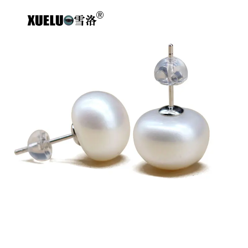 

XUELUO 12-13mm Large Genuine Irregular Baroque Cultured Natural Freshwater Pearl Stud Earrings for Women