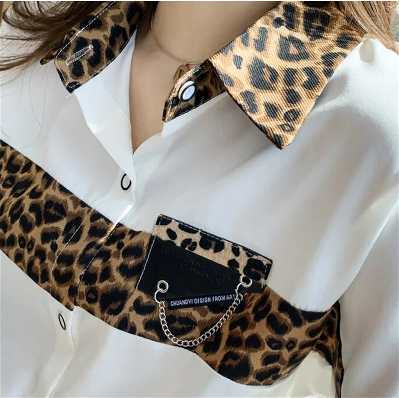

Office Lady Blouses 2021 Fashion Long Sleeve Leopard Print Blusas Y Camisas Shirts For Women Elegant Women Spring Summer Tops