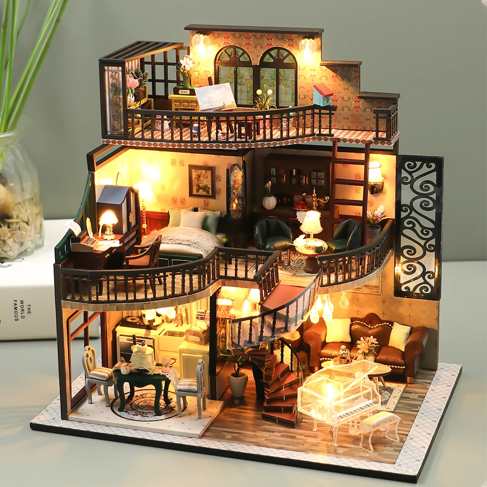 cutebee diy dollhouse miniature doll house diy light building kit wooden model toys for children birthday gift free global shipping