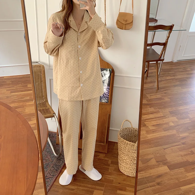 

Harajuku Gentle Polka Dots Chic Women Cotton Korean Hot Sale New Soft Pajamas Sweet Sleepwear Warm Cute Home Clothes