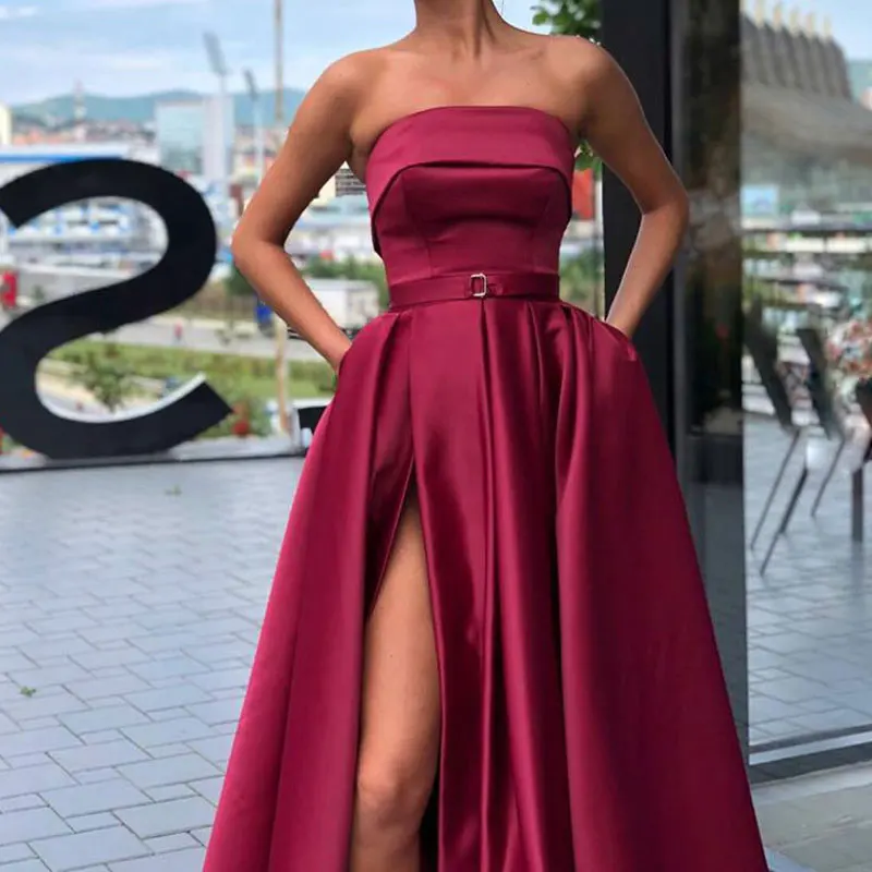 New arrival evening prom party dresses Vestido de Festa gown Robe De Soiree pink satin sexy strapless long formal dress | Свадьбы и