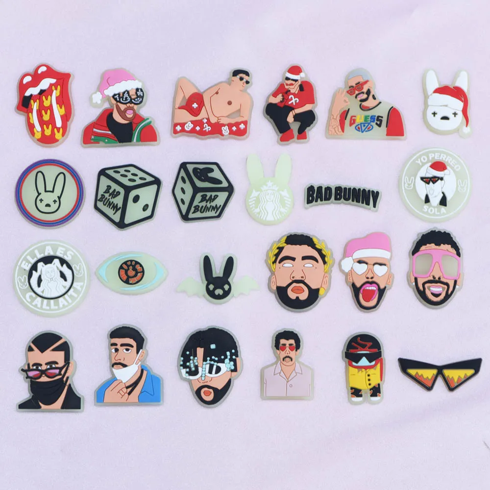 1 Pcs Glow in the Dark Croc Shoe Charms Bad Bunny PVC Shoes Accessories Rabbit Ornaments for Girl Gift Noctilucence Decorations