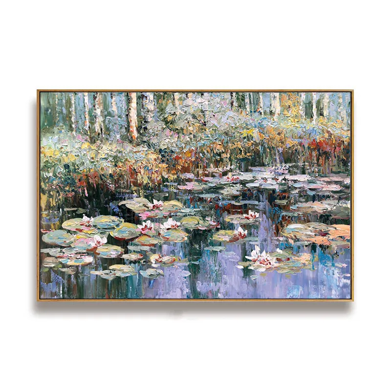 

Hand Painted Monet Lotus Flower Oil Painting on Canvas Modern Wall Hang Picture Art Home Living Room Decoration Artwork No Frame