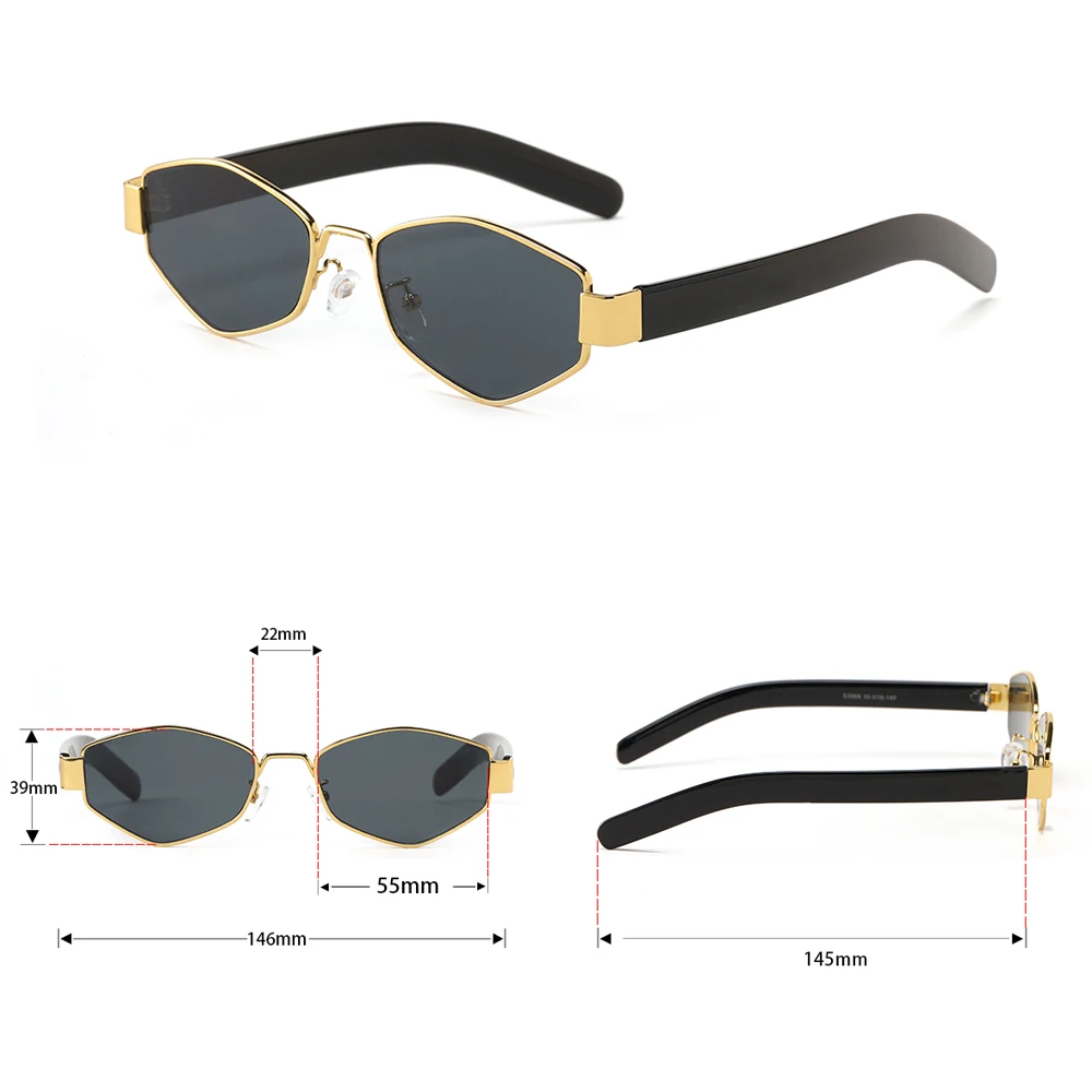 

Peekaboo rhombus vintage glasses for men metal gold female polygon sunglasses for women hexagonal 2022 summer uv400 brown red