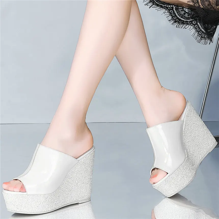 Punk Oxfords Shoes Women Genuine Leather Wedges High Heel Gladiator Sandals Female Peep Toe Platform Pumps Shoes Casual Shoes