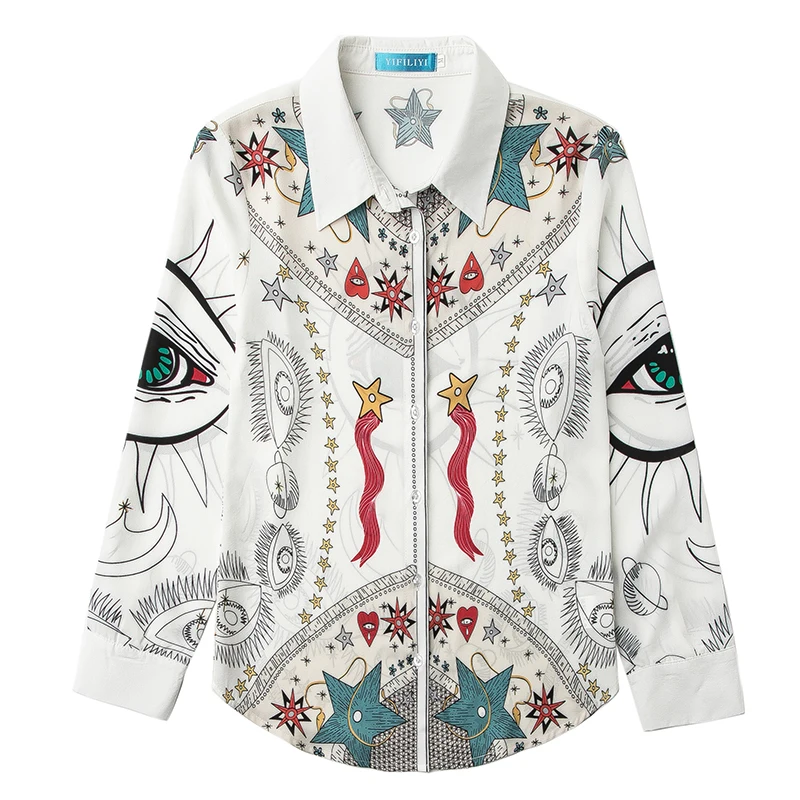 

2021 New Spring/autumn Korean Style Women Casual Long Sleeve Turn-down Collar Blouse All-matched Vintga Print Chiffon Shirt